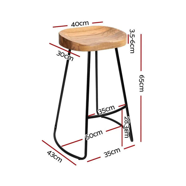 Artiss Set of 2 Elm Wood Backless Bar Stools 65cm - Black and Light Natural Deals499