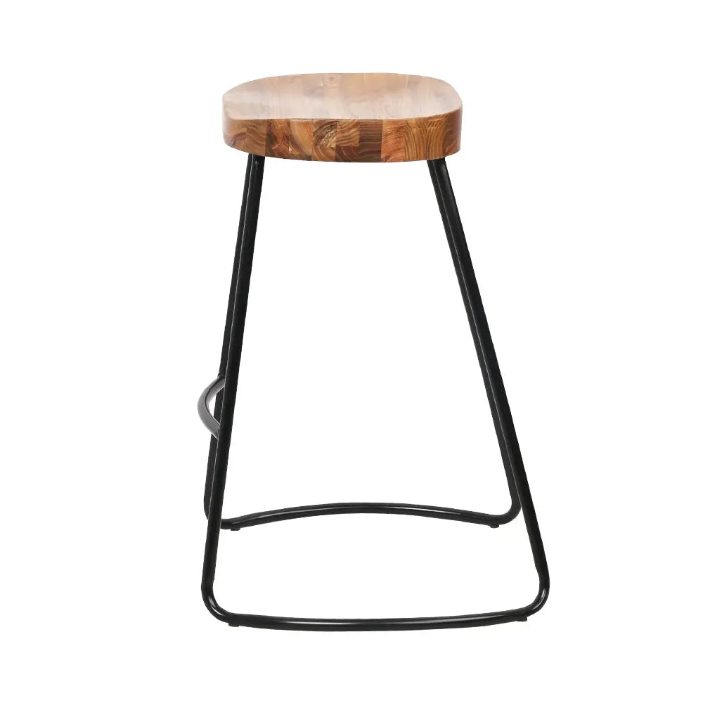 Artiss Set of 2 Elm Wood Backless Bar Stools 65cm - Black and Light Natural Deals499