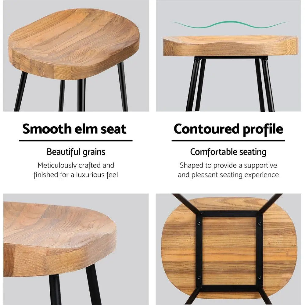 Artiss Set of 2 Elm Wood Backless Bar Stools 65cm - Black and Light Natural Deals499