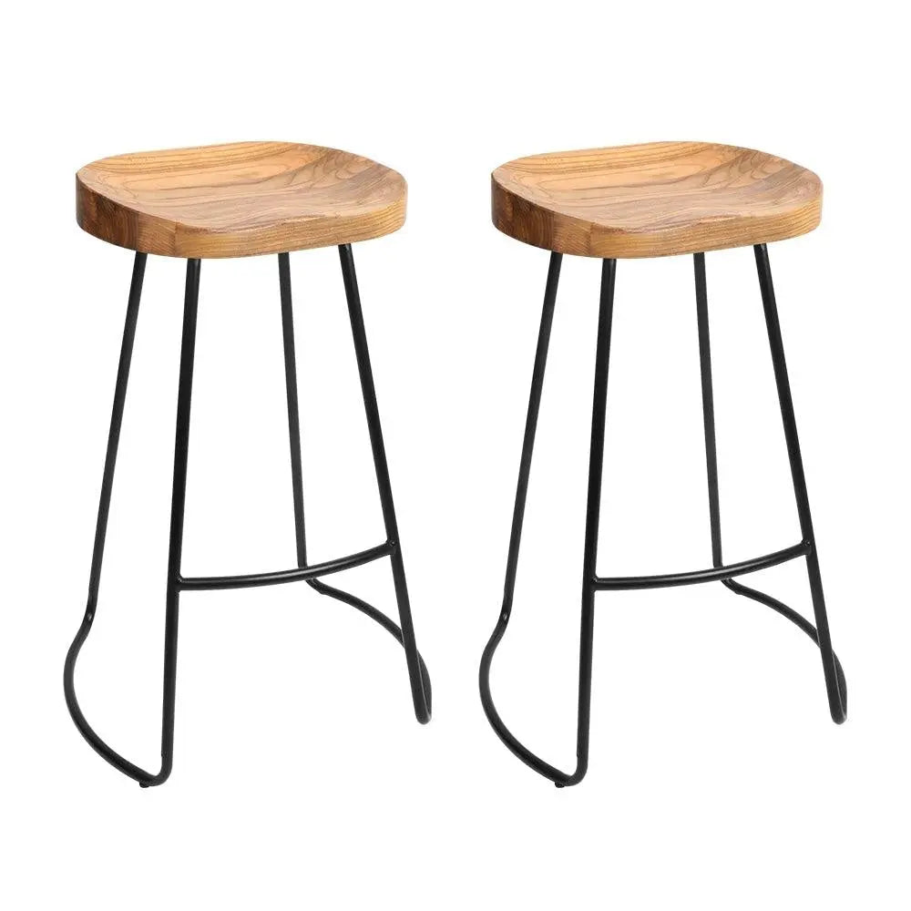 Artiss Set of 2 Elm Wood Backless Bar Stools 75cm - Black and Light Natural Deals499
