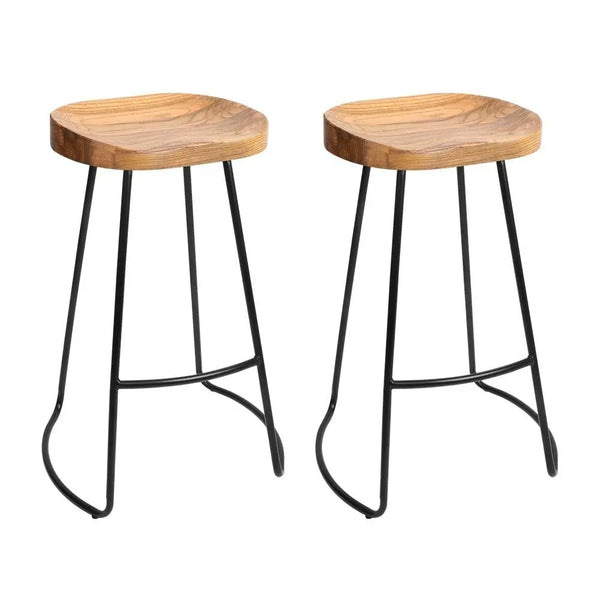 Artiss Set of 2 Elm Wood Backless Bar Stools 75cm - Black and Light Natural Deals499