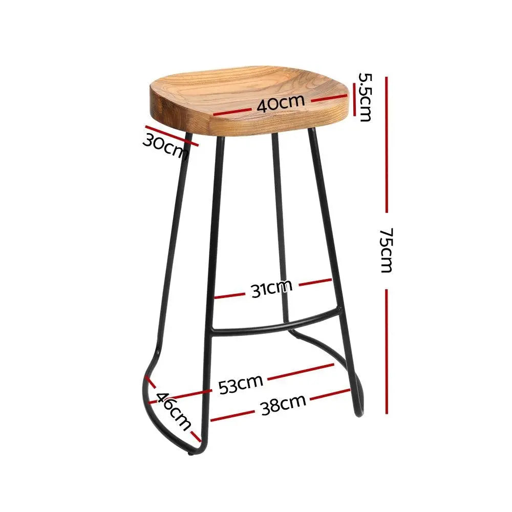 Artiss Set of 2 Elm Wood Backless Bar Stools 75cm - Black and Light Natural Deals499