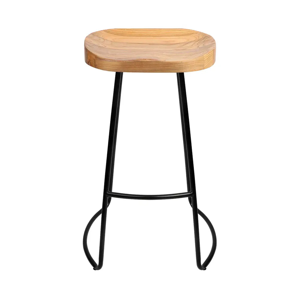 Artiss Set of 2 Elm Wood Backless Bar Stools 75cm - Black and Light Natural Deals499