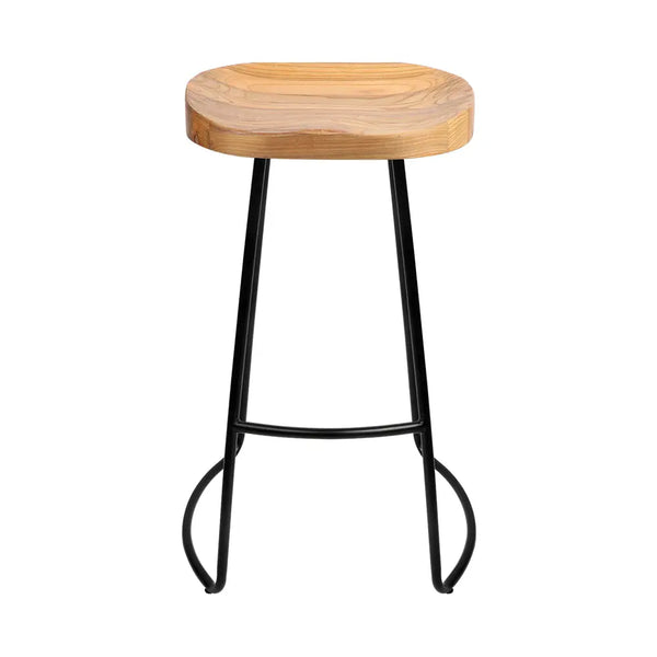 Artiss Set of 2 Elm Wood Backless Bar Stools 75cm - Black and Light Natural Deals499
