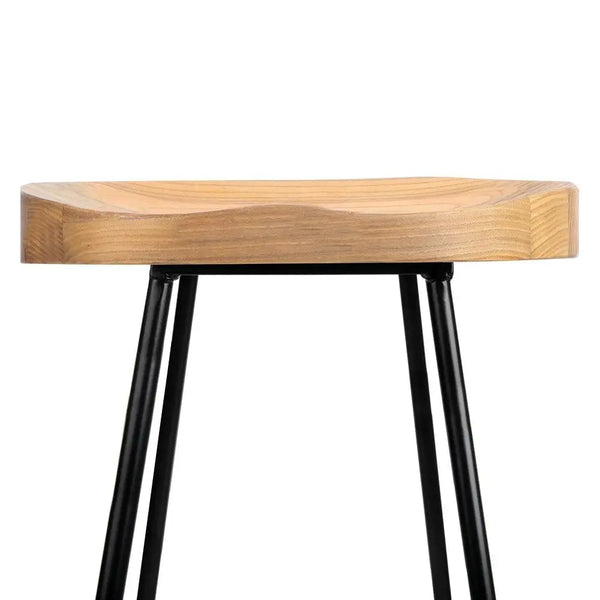 Artiss Set of 2 Elm Wood Backless Bar Stools 75cm - Black and Light Natural Deals499
