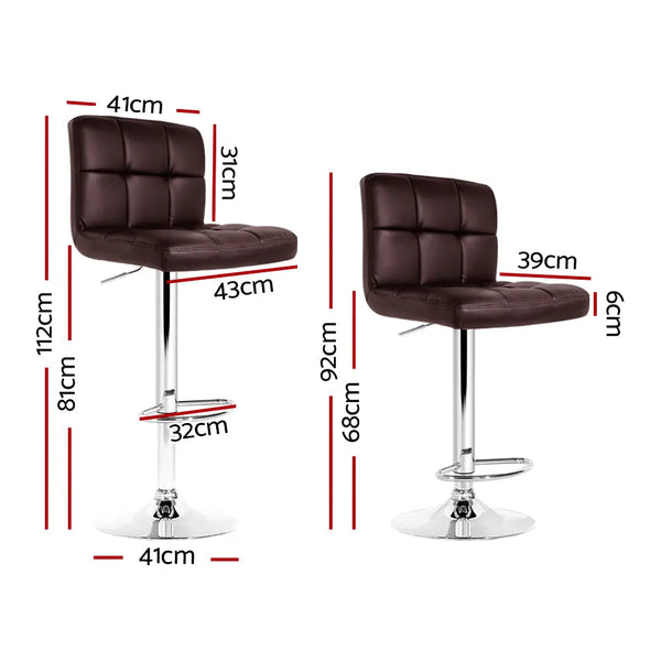 Artiss Set of 2 Gas Lift Bar Stools PU Leather - Chocolate Brown Deals499
