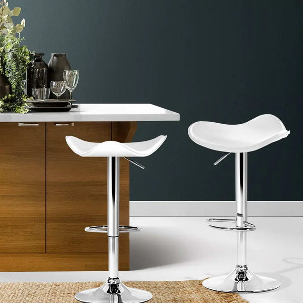 Artiss Set of 2 Gas Lift Bar Stools PU Leather - White and Chrome Deals499