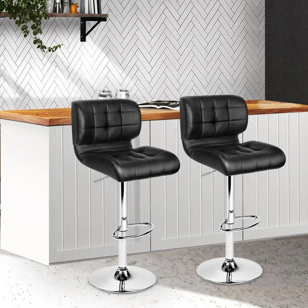 Artiss Set of 2 PU Leather Gas Lift Bar Stools - Black and Chrome Deals499