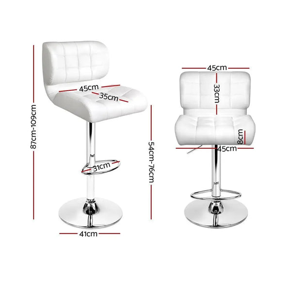 Artiss Set of 2 PU Leather Gas Lift Bar Stools - White and Chrome Deals499