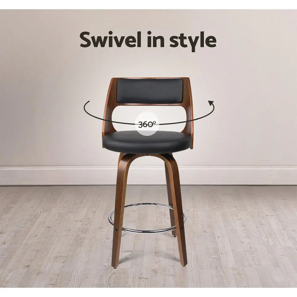 Artiss Set of 2 Wooden Bar Stools PU Leather - Black and Wood Deals499