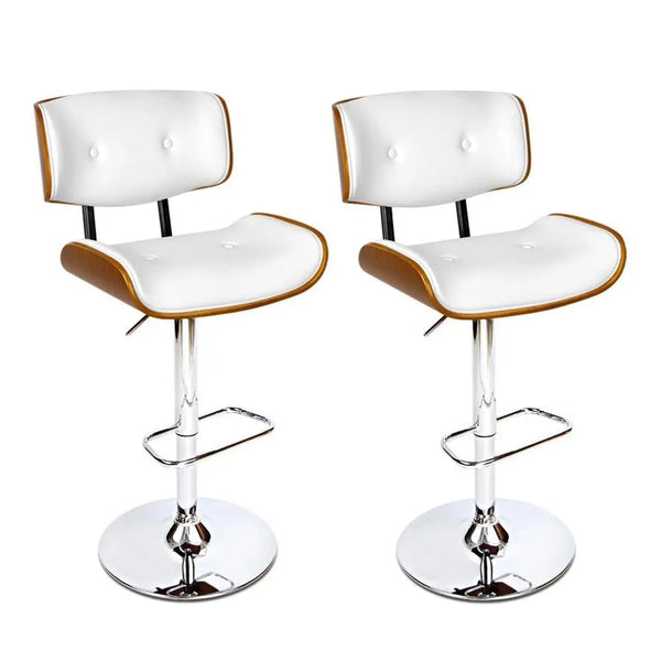 Artiss Set of 2 Wooden Gas Lift Bar Stool - White and Chrome Deals499