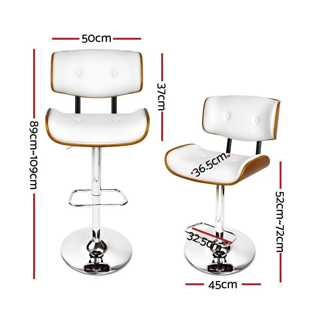 Artiss Set of 2 Wooden Gas Lift Bar Stool - White and Chrome Deals499