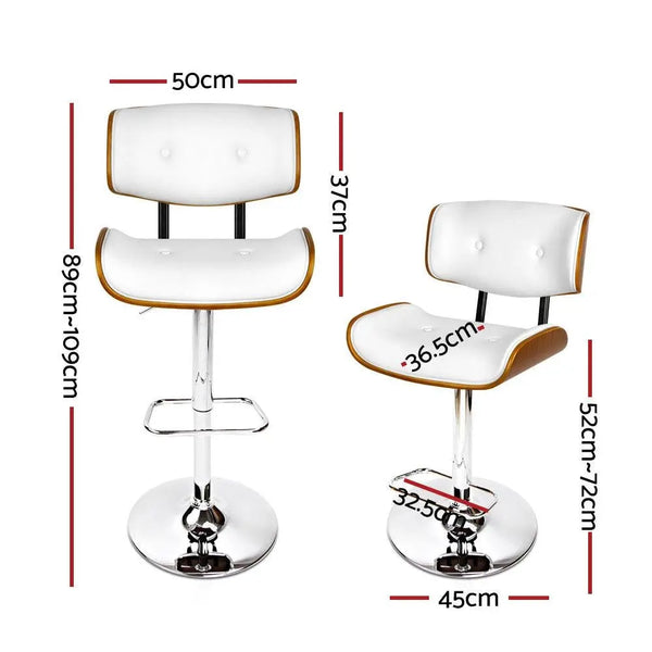 Artiss Set of 2 Wooden Gas Lift Bar Stool - White and Chrome Deals499