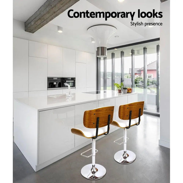 Artiss Set of 2 Wooden Gas Lift Bar Stool - White and Chrome Deals499