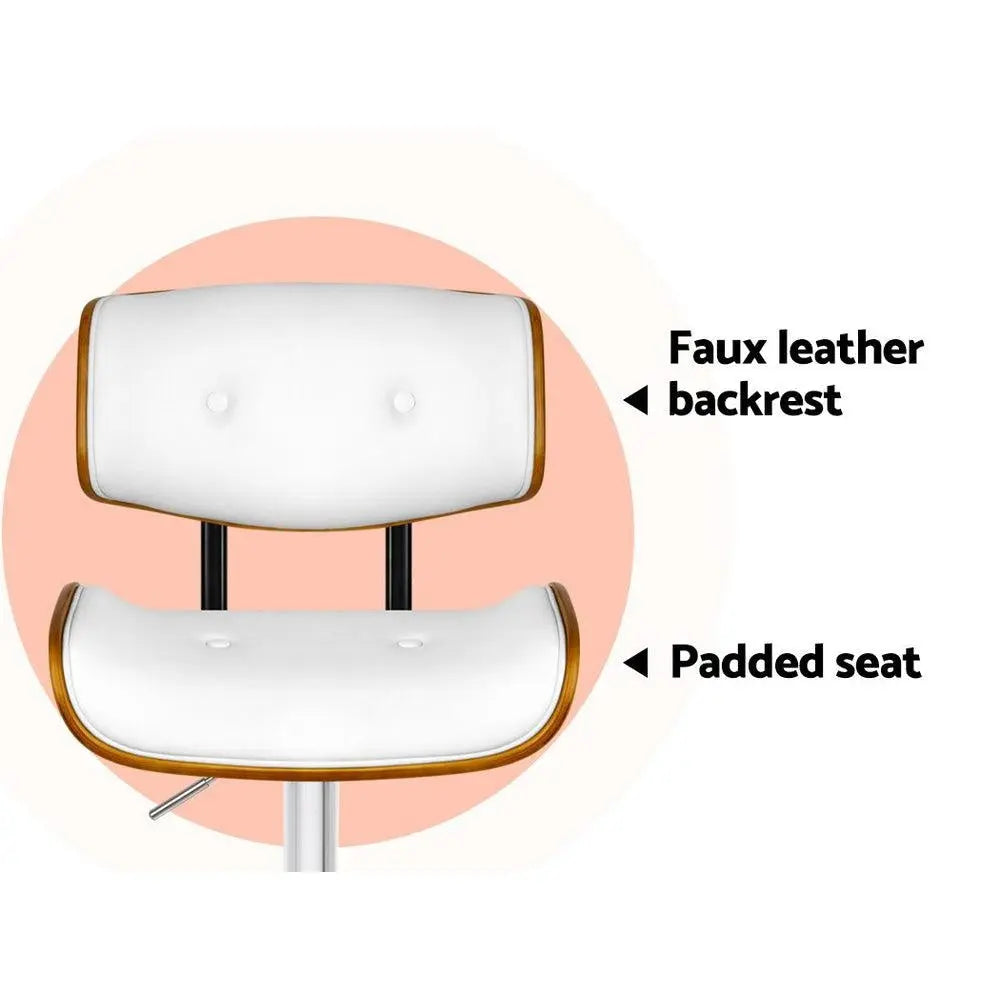 Artiss Set of 2 Wooden Gas Lift Bar Stool - White and Chrome Deals499