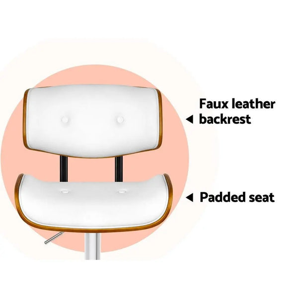 Artiss Set of 2 Wooden Gas Lift Bar Stool - White and Chrome Deals499