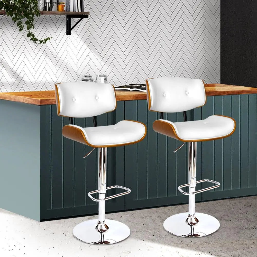 Artiss Set of 2 Wooden Gas Lift Bar Stool - White and Chrome Deals499