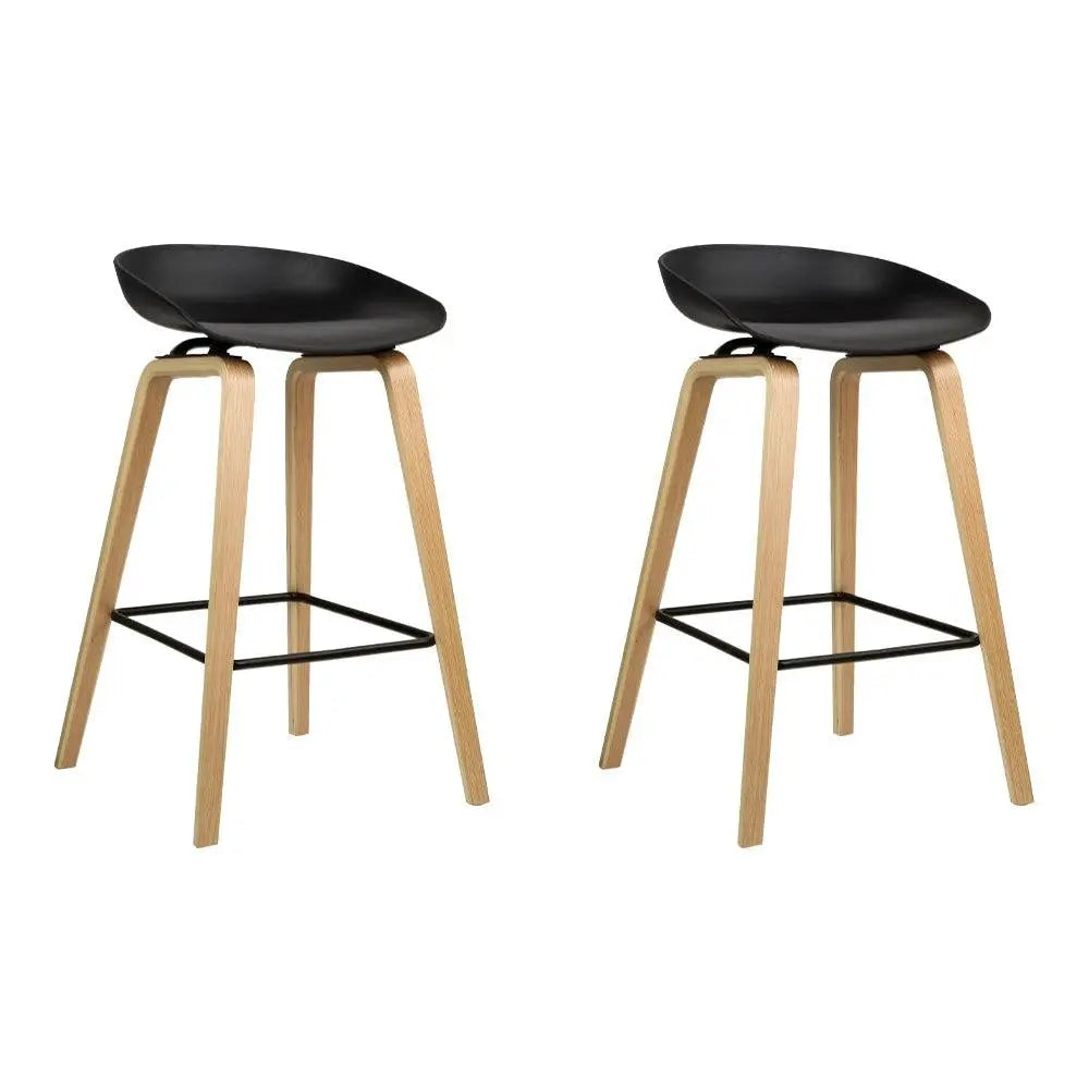 Artiss Set of 2 Wooden Square Footrest Bar Stools - Black Deals499