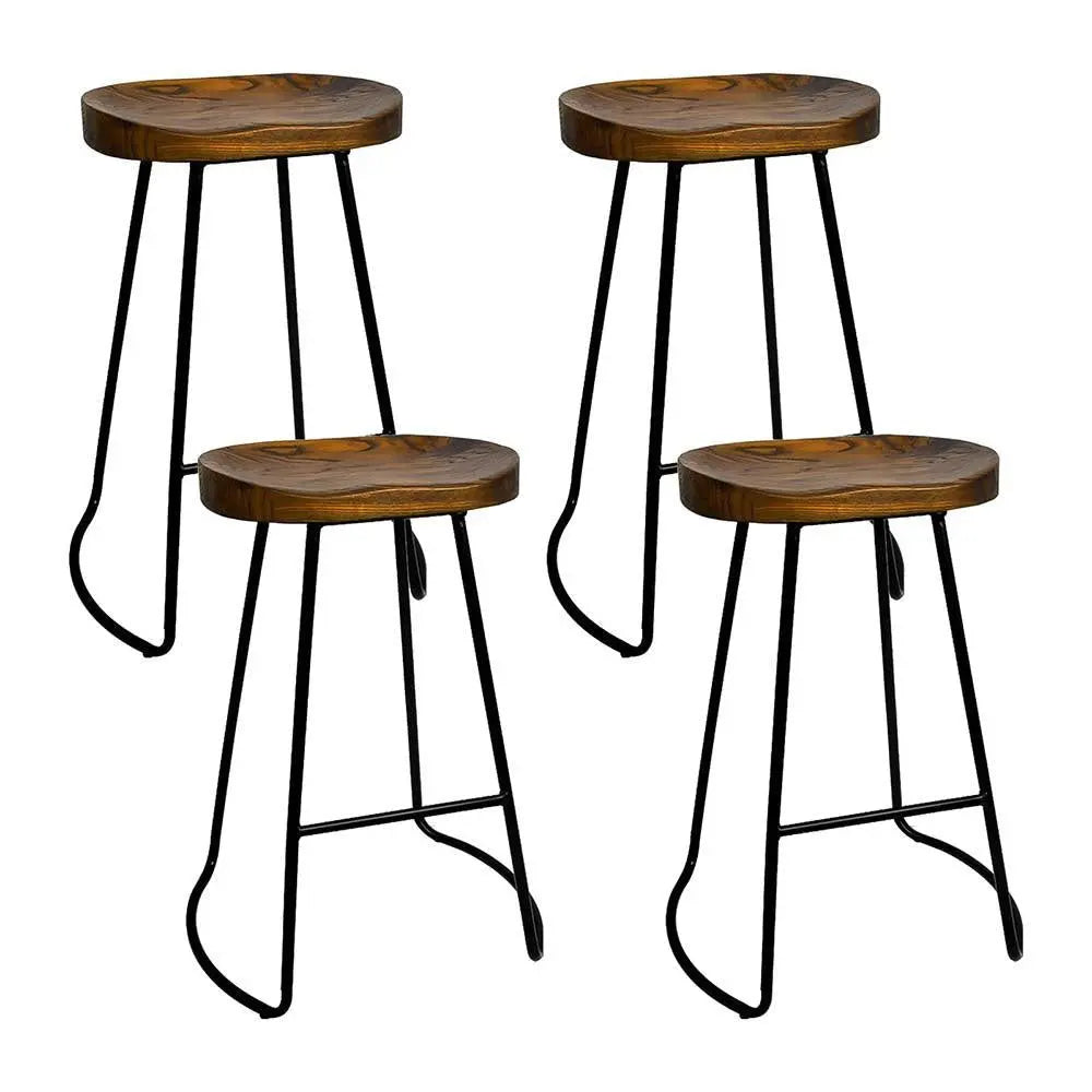 Artiss Set of 4 Elm Wood Backless Bar Stools 65cm - Black and Dark Natural Deals499