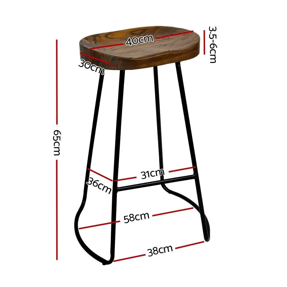Artiss Set of 4 Elm Wood Backless Bar Stools 65cm - Black and Dark Natural Deals499