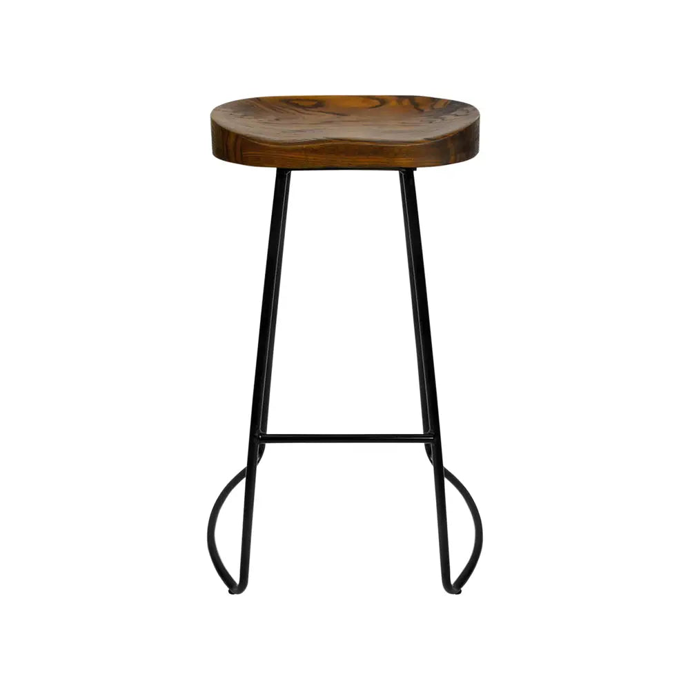 Artiss Set of 4 Elm Wood Backless Bar Stools 65cm - Black and Dark Natural Deals499
