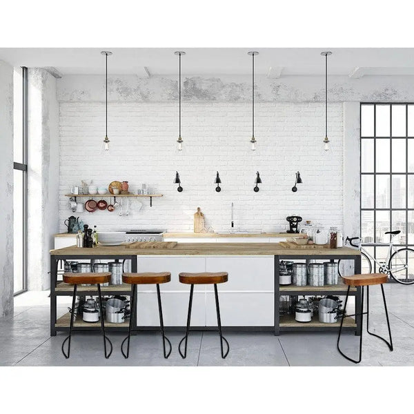 Artiss Set of 4 Elm Wood Backless Bar Stools 65cm - Black and Dark Natural Deals499