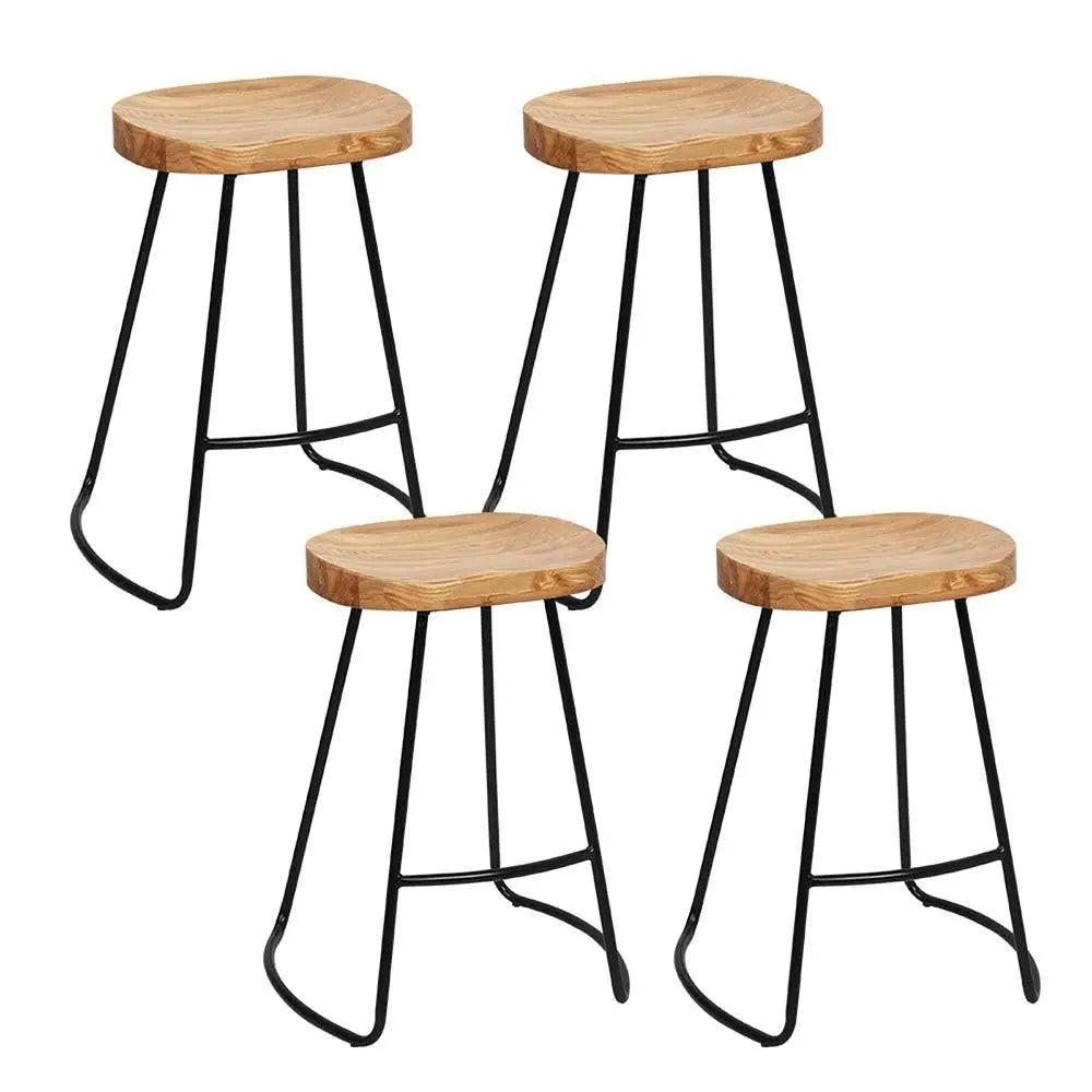 Artiss Set of 4 Elm Wood Backless Bar Stools 65cm - Black and Light Natural Deals499