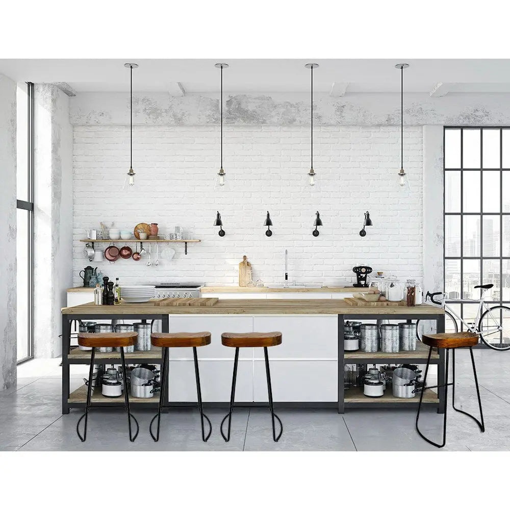 Artiss Set of 4 Elm Wood Backless Bar Stools 75cm - Black Deals499