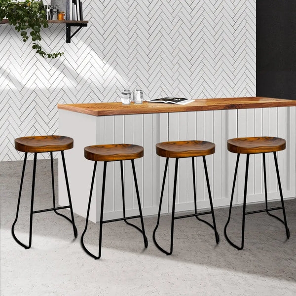 Artiss Set of 4 Elm Wood Backless Bar Stools 75cm - Black Deals499