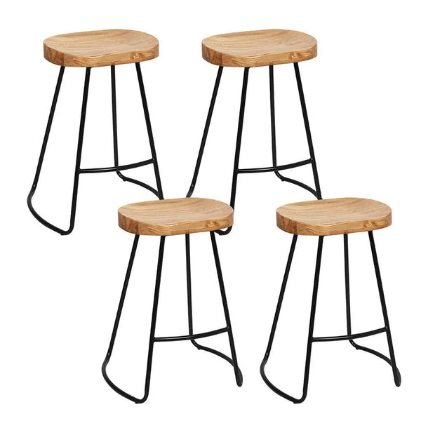 Artiss Set of 4 Elm Wood Backless Bar Stools 75cm - Black and Light Natural Deals499