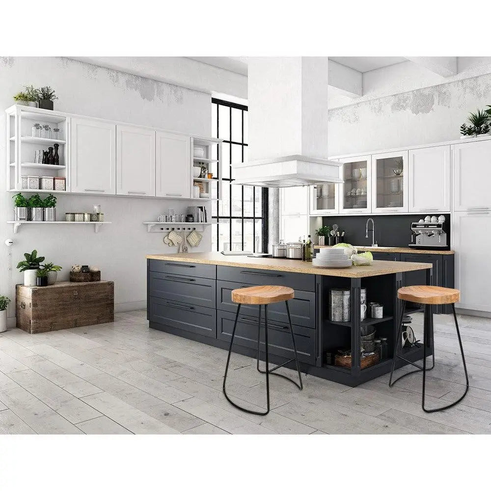 Artiss Set of 4 Elm Wood Backless Bar Stools 75cm - Black and Light Natural Deals499