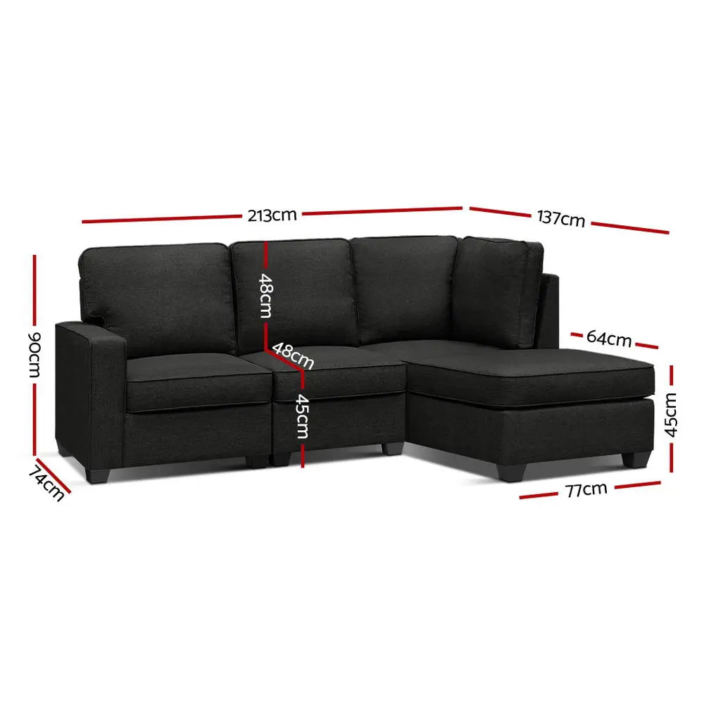Artiss Sofa Lounge Set 4 Seater Modular Chaise Chair Couch Fabric Dark Grey Deals499