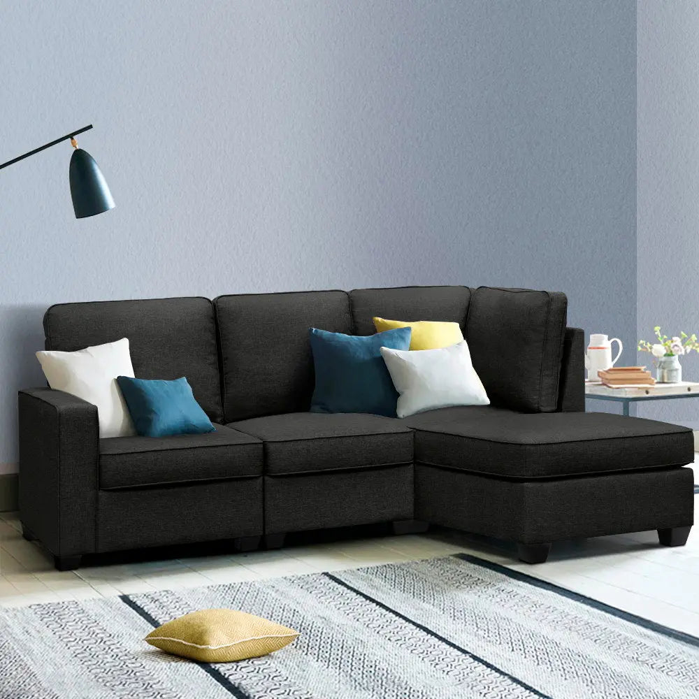 Artiss Sofa Lounge Set 4 Seater Modular Chaise Chair Couch Fabric Dark Grey Deals499