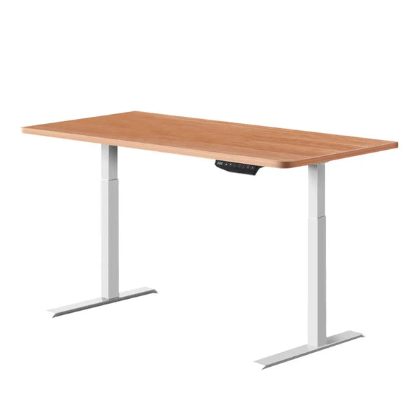 Artiss Standing Desk Adjustable Height Desk Dual Motor Electric White Frame Oak Desk Top 140cm Deals499