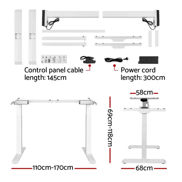 Artiss Standing Desk Adjustable Height Desk Dual Motor Electric White Frame Oak Desk Top 140cm Deals499