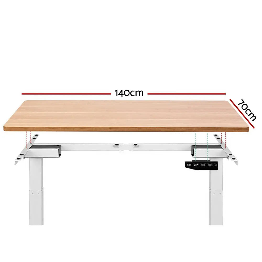 Artiss Standing Desk Adjustable Height Desk Dual Motor Electric White Frame Oak Desk Top 140cm Deals499