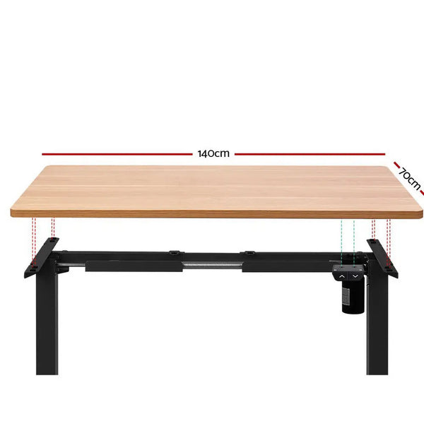 Artiss Standing Desk Adjustable Height Desk Electric Motorised Black Frame Oak Desk Top 140cm Deals499