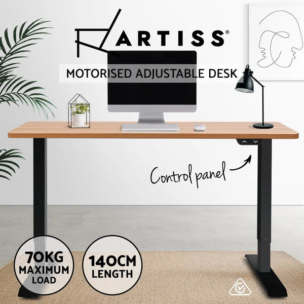 Artiss Standing Desk Adjustable Height Desk Electric Motorised Black Frame Oak Desk Top 140cm Deals499
