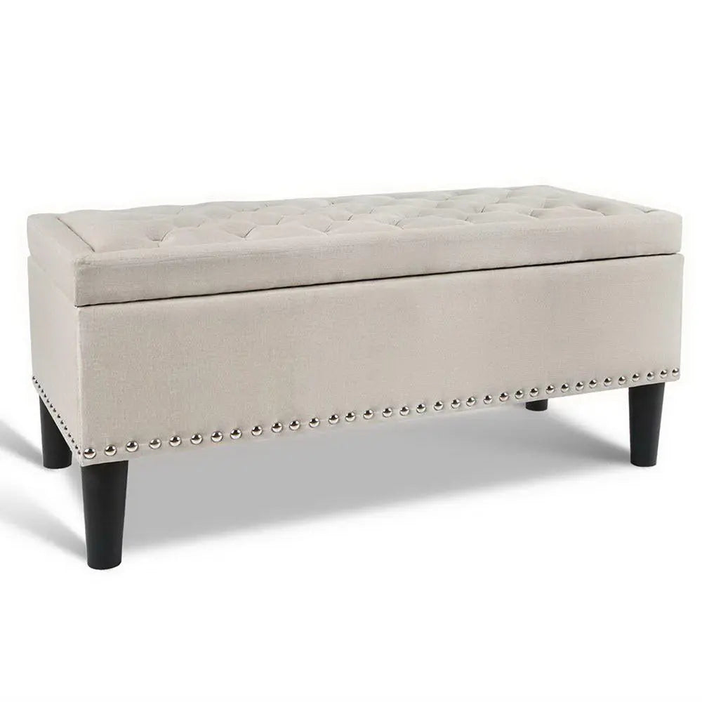 Artiss Storage Ottoman Blanket Box Fabric Chest Footstool Foot Stool Bench Taupe Deals499