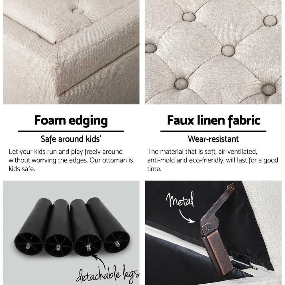 Artiss Storage Ottoman Blanket Box Fabric Chest Footstool Foot Stool Bench Taupe Deals499