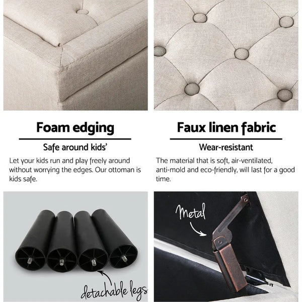 Artiss Storage Ottoman Blanket Box Fabric Chest Footstool Foot Stool Bench Taupe Deals499