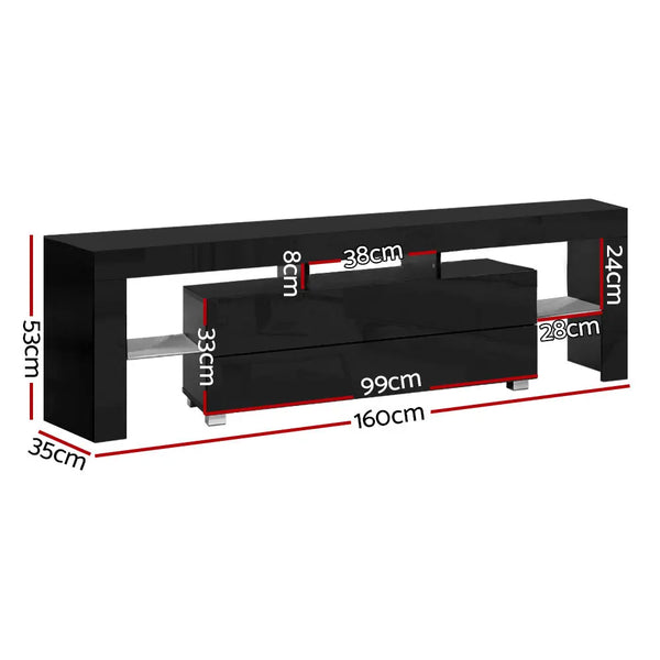 Artiss TV Cabinet Entertainment Unit Stand RGB LED Gloss Furniture 160cm Black Deals499