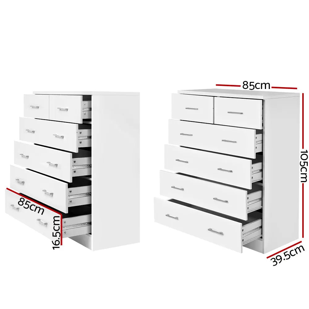 Artiss Tallboy Dresser Table 6 Chest of Drawers Cabinet Bedroom Storage White Deals499