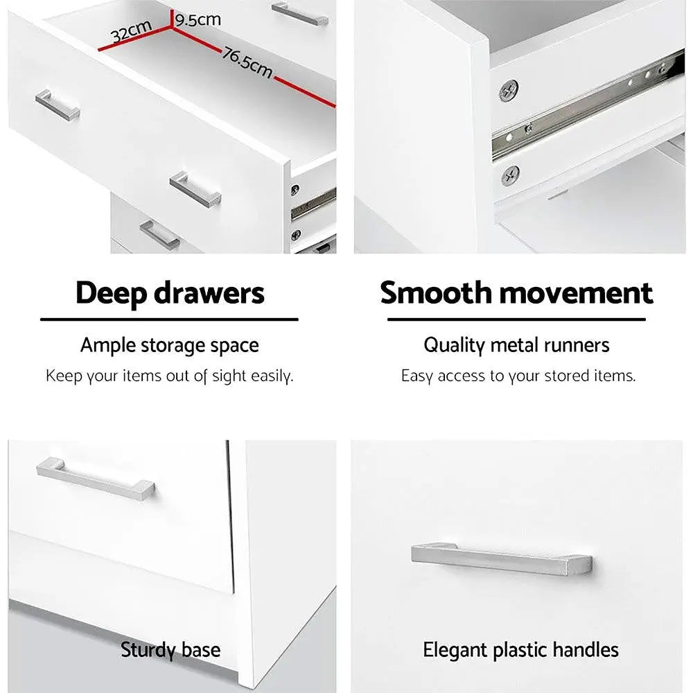 Artiss Tallboy Dresser Table 6 Chest of Drawers Cabinet Bedroom Storage White Deals499