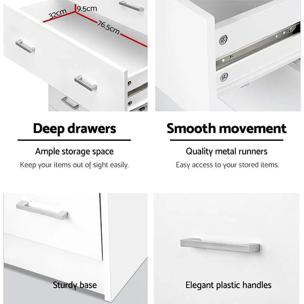 Artiss Tallboy Dresser Table 6 Chest of Drawers Cabinet Bedroom Storage White Deals499