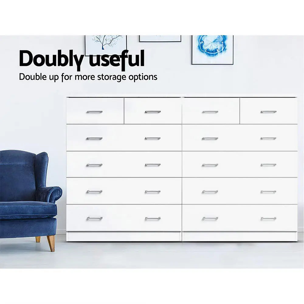 Artiss Tallboy Dresser Table 6 Chest of Drawers Cabinet Bedroom Storage White Deals499