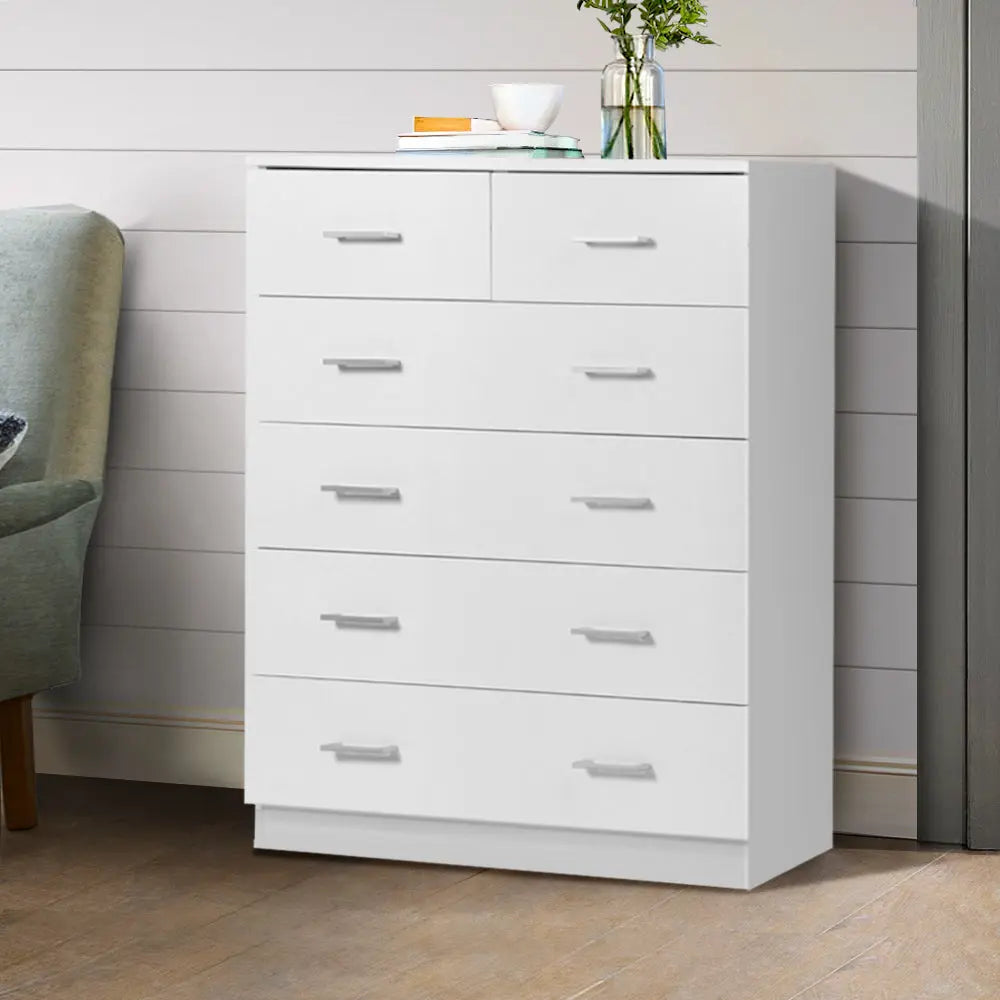 Artiss Tallboy Dresser Table 6 Chest of Drawers Cabinet Bedroom Storage White Deals499