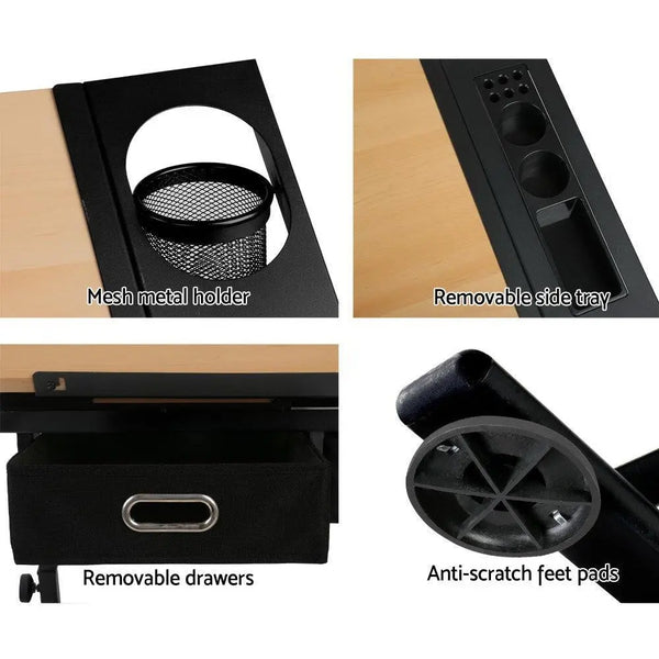 Artiss Tilt Drafting Table Stool Set - Natural & Black Deals499