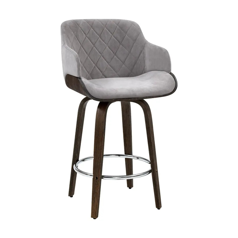 Artiss Velvet Bar Stool Swivel - Grey and Wood Deals499