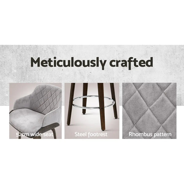 Artiss Velvet Bar Stool Swivel - Grey and Wood Deals499